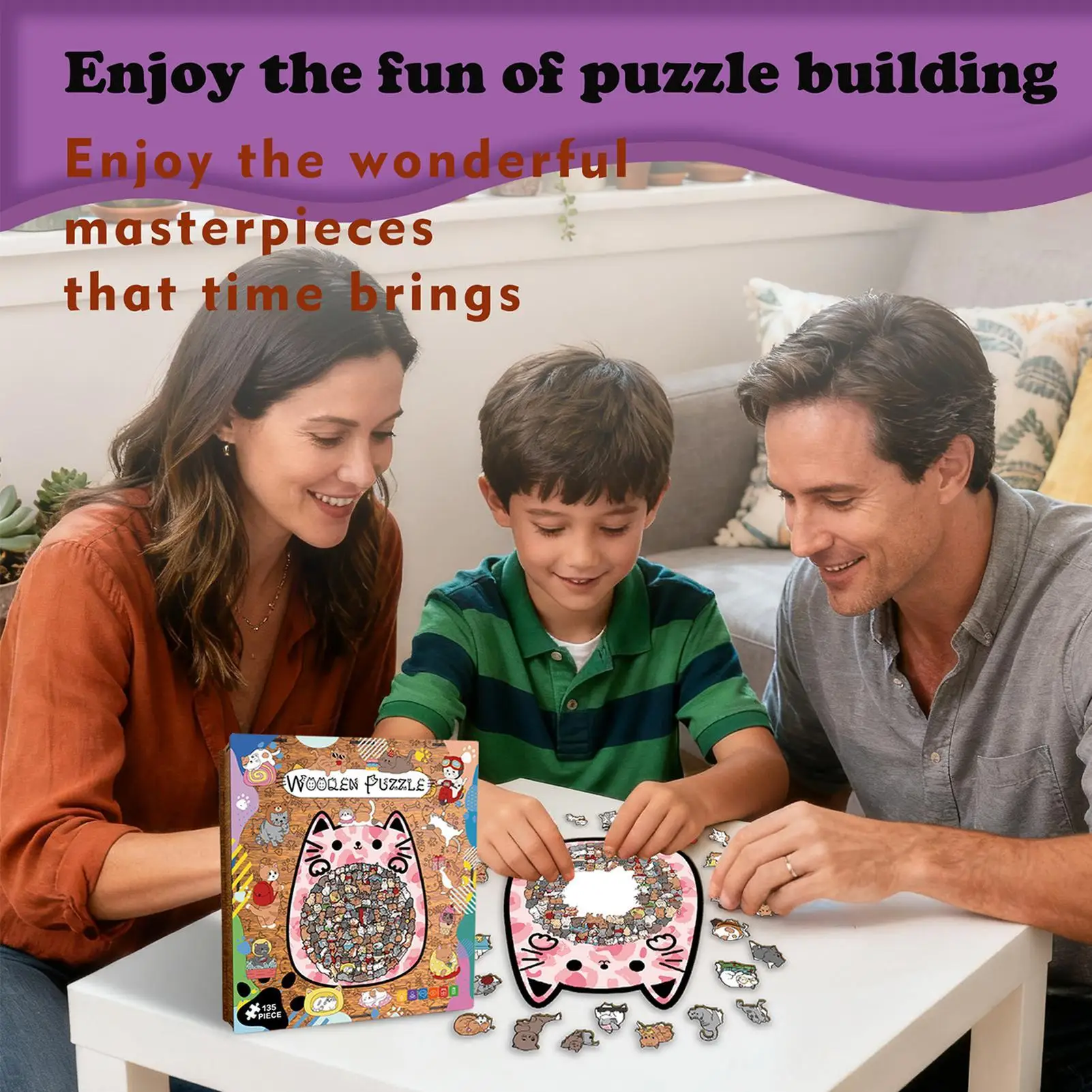 

Wooden Jigsaw Puzzle Cat Shaped Cute Early Education Toys Wooden Animal Puzzles for Women Kids Children Son Daughter Teens