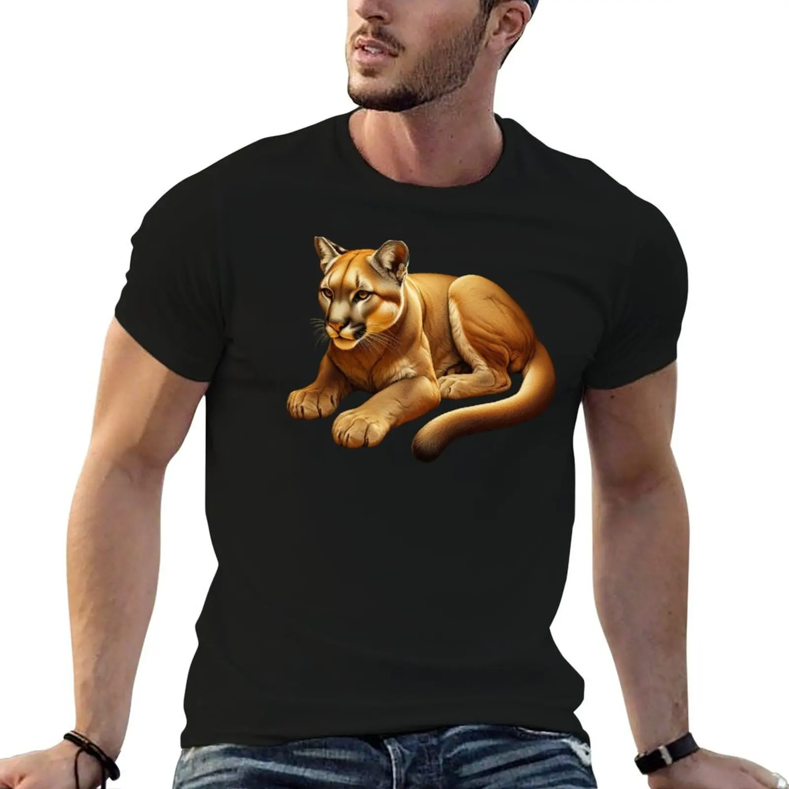 

Mountain Lion Portrait T-Shirt graphic t shirts for man t shirts for man graphic vintage man t shirt cotton high quality T-shirt