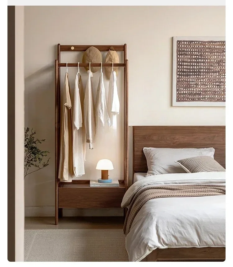 Solid wood hanger, black walnut simple bedroom floor hanging clothes rack