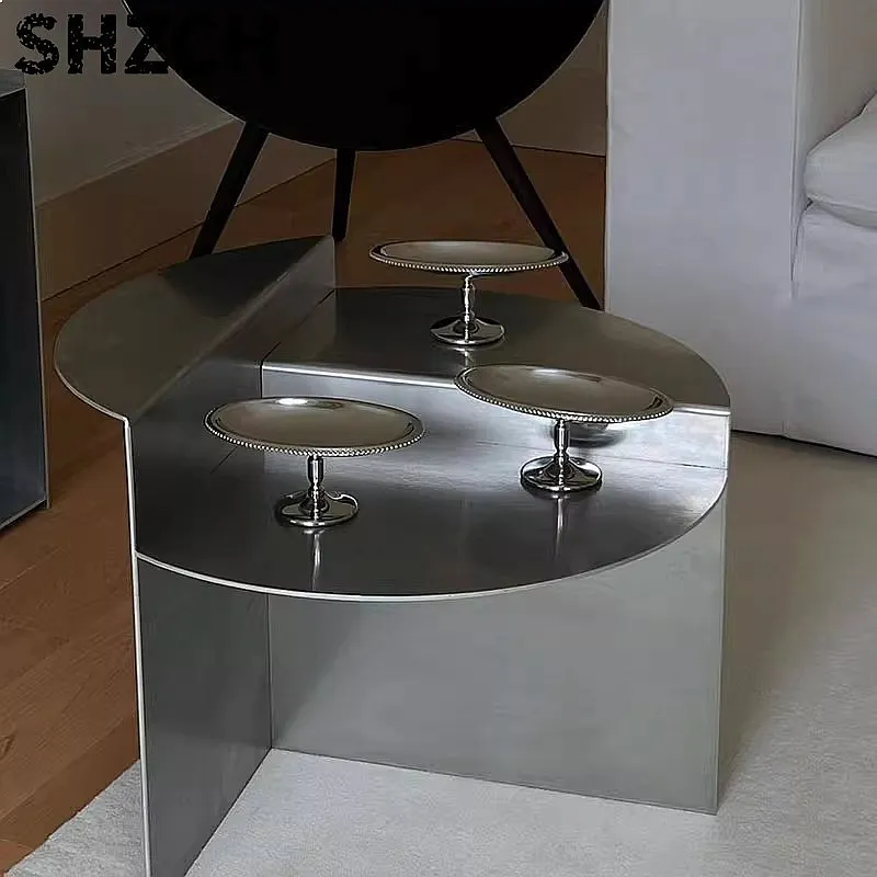 Minimalist Metal Side Table Stainless Steel Round Coffee Table Designer Accent Mid-Century Living Room