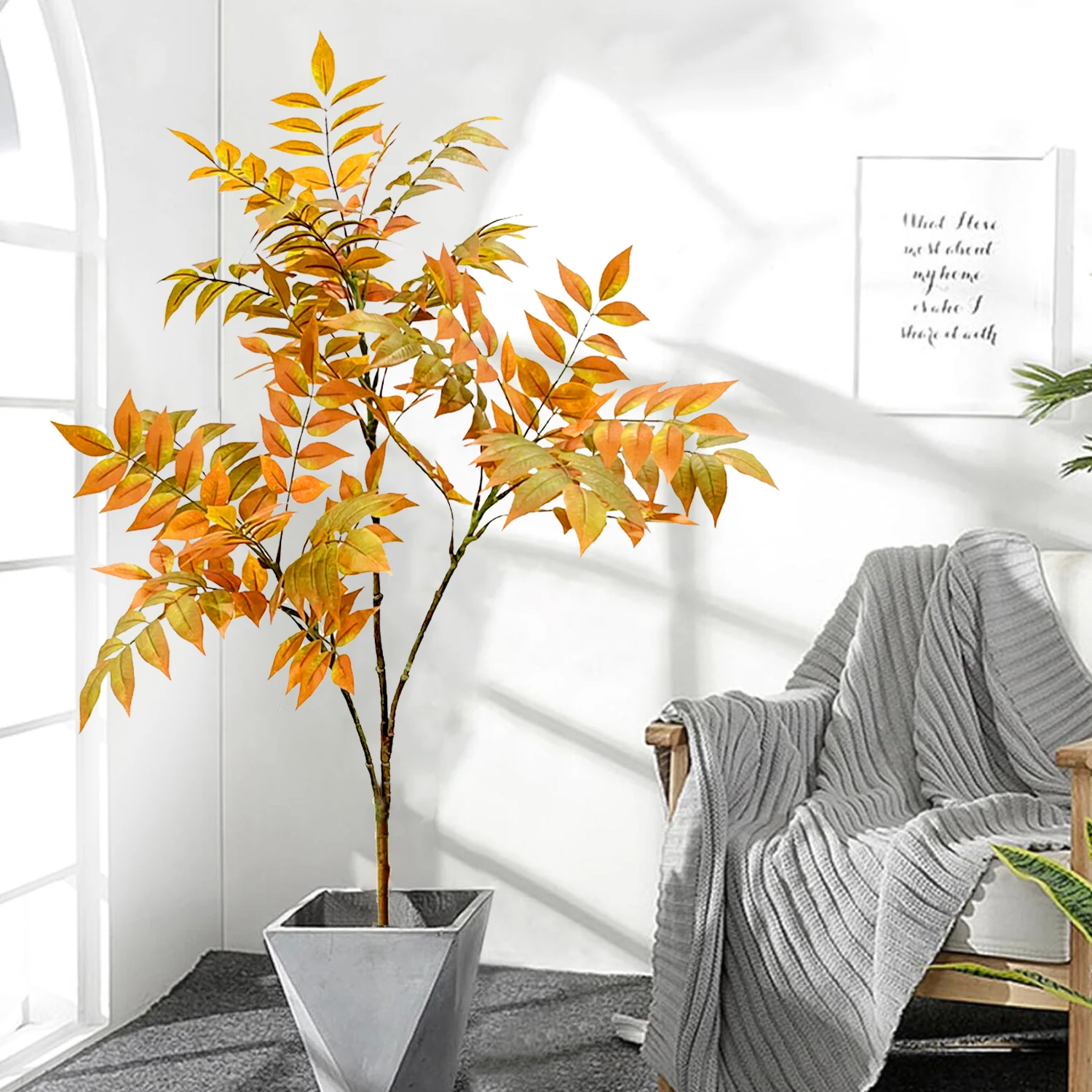 76-140cm (55.1 in)  Artificial Plants Fake Bamboo Tree Branch Plastic Nandina Leaves Tall Green Landscape For Home Garden Decor