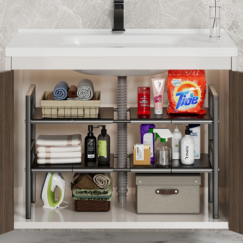 Under Sink Cabinet Organizer Carbon Steel Multi Tier Space Saving Shelf Kitchen Cupboard Pantry Cookware Dishes Seasoning