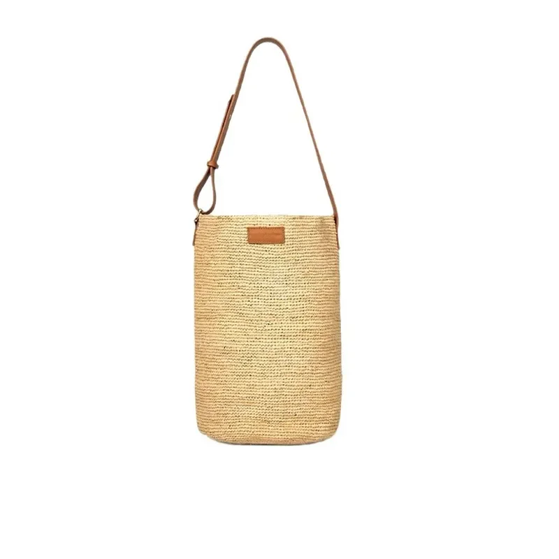 Lafite straw woven tote bag women's handwoven shoulder bucket bag high-end custom straw handbag for casual daily use view 5