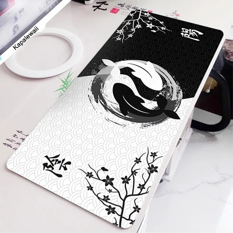 Koi Yinyang Black and White Mouse Pad Large Mausepad Xxl Deskmat Gray Keyboard Mouse Mat 1000x500 Carpet Extended Pad for Office