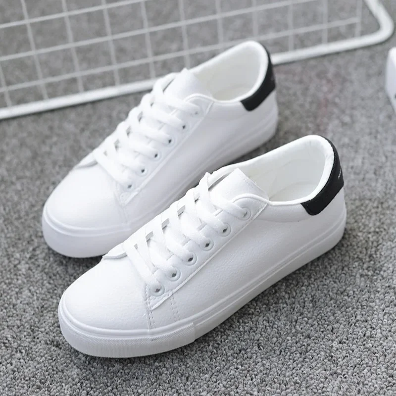 Women Sneakers 2024 Fashion Breathble Vulcanized Shoes Pu Leather Platform Shoes White Lace Up Casual Shoes Zapatos Mujer