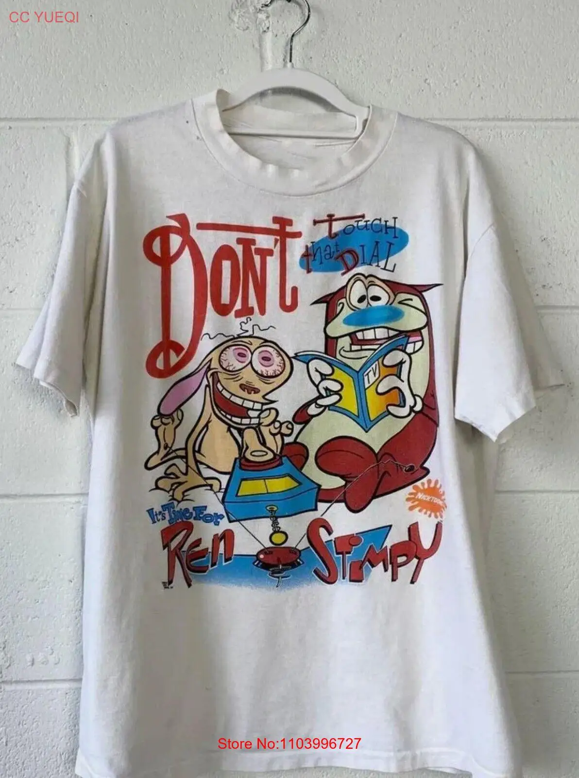 Ren and Stimpy Short Sleeve Cotton White Full Size Men Women Shirt