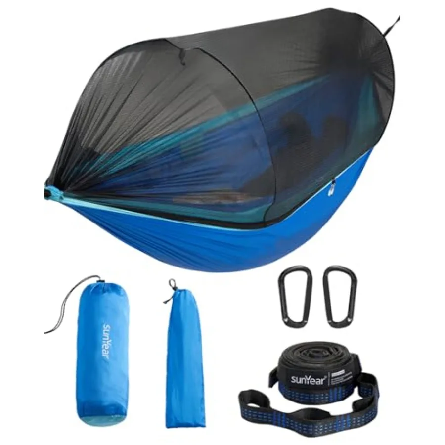 

Гамак для кемпинга с москитной сеткой, двойной/одинарный, с сеткой-тентом, легкая установка, легкий и портативный, для походов, пешего туризма, сна на природе