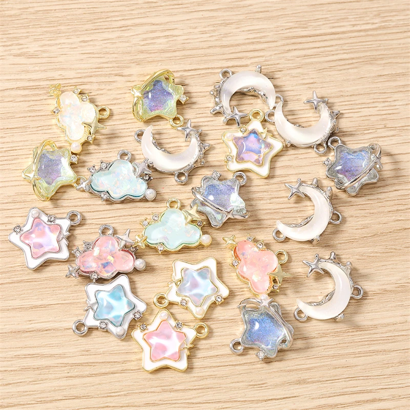 5 Stück Niedliche Kristall-Metall-Anhänger mit Mond-, Stern- und Wolkenmotiven für die Herstellung von Halsketten, Ohrringen, Armbändern, DIY-Bastelarbeiten und Schmuckzubehör – Detail 3