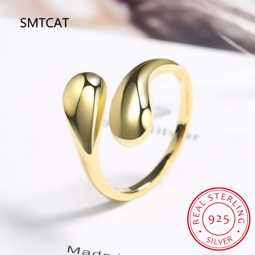 925 Sterling Silver Chunky Adjustable Water Droplet Ring Handmade High Polished Thumb Band Statement Ring Anillos for Women Girl view 3