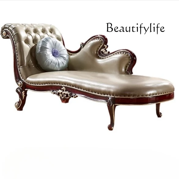 

European left and right concubine sofa beauty reclining chair bedroom leisure sofa right concubine single leather solid wood