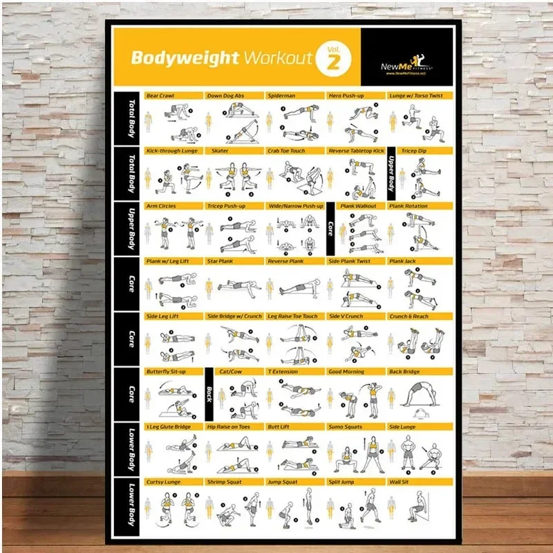 Canvas Schilderij Halter Workout Bodybuilding Oefening Lichaamsgewicht Grafiek Yoga GYM Poster Prints Wall Art Room Home Decor Gift