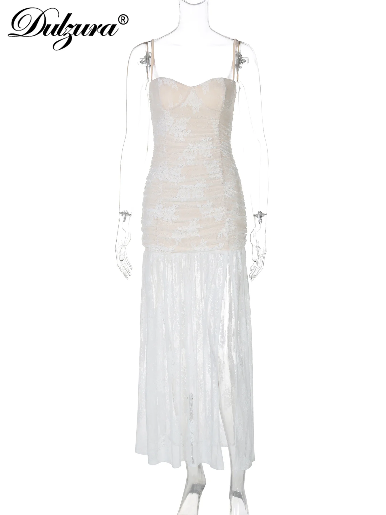 DulzuraแขนกุดBackless Bodyconดูแม้ว่าลูกไม้Patchworkด้านข้างCami Maxiชุดเซ็กซี่Elegantชุดปาร์ตี้Clubwearฤดูร้อน