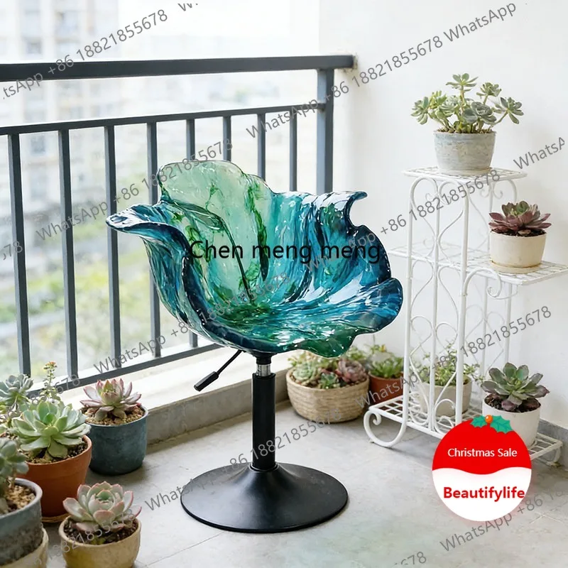 

L178 Light luxury high-end barber shop dresser office liftable rotating dining table transparent resin bar petal chair