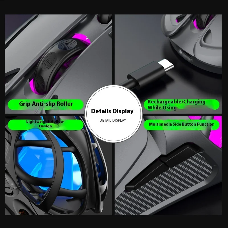 2025 K-Snake X10 Personalizado Três Modos Sem Fio HOLLOW OUT Gaming Mouse Leve Bluetooth Escritório 1000HZ RGB Luz 400mah