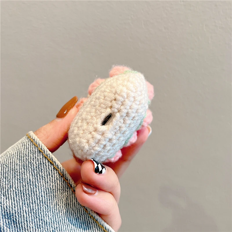 Knitted Tulip Protective Case for Airpods1\2\3\pro Plush Soft Shell Wireless Bluetooth Headset Fashion Jewelry