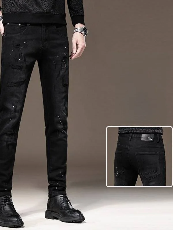 

Men's Slim Fit Faionable Denim Jeans Patched Hole Spring Autumn New Sle Elastic Ankle High Waist Casual Wear All Seasons
