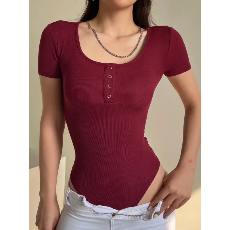 

Весенняя круглая футболка-боди с коротким рукавом для женщин, облегающая, универсальная, для похудения, как нижний слой или верхняя одежда