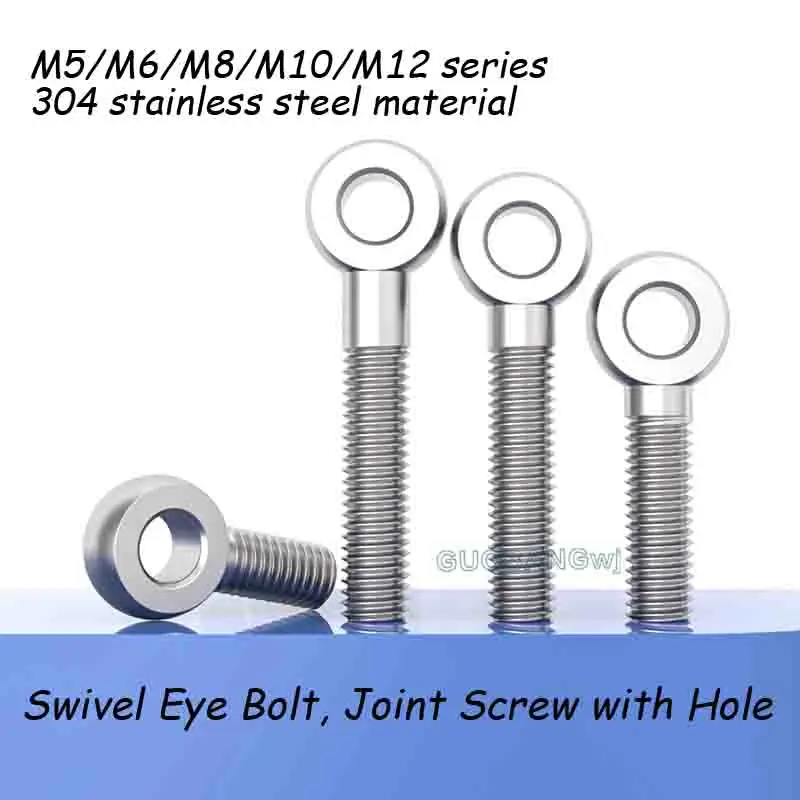 

304 Stainless Steel Swivel Eye Bolt, Joint Screw with Hole, Eyebolt M5 M6 M8 M10 M12, Rotating High Strength Universal Hardware