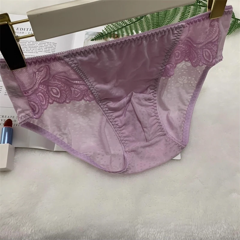 New Sexy men's jacquard stretch fabric simple lace side comfortable briefs men underwear gay jockstrap sissy