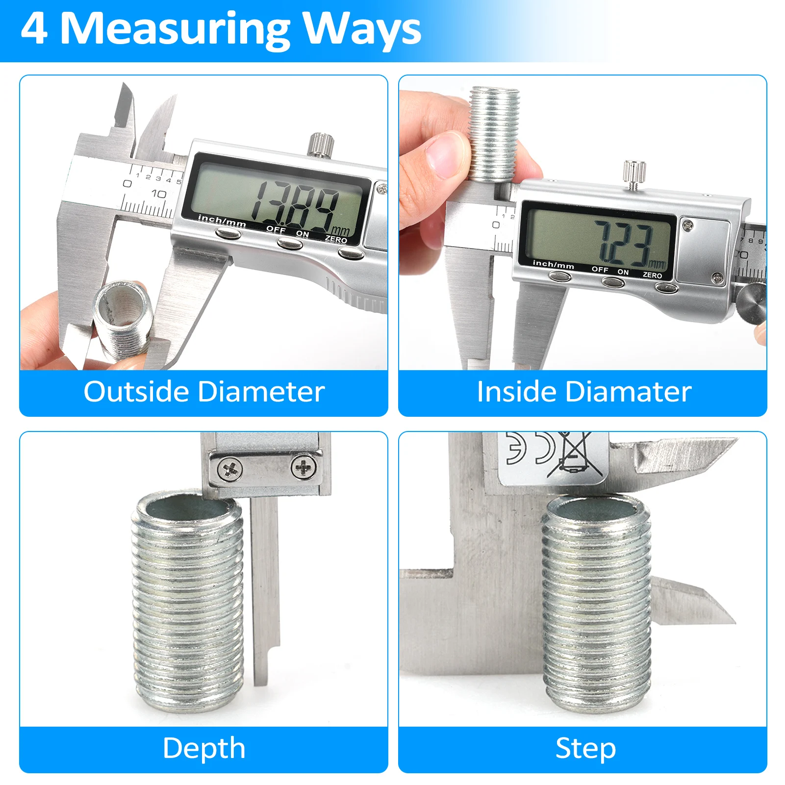 Digital Caliper Vernier Caliper 8 Inch/200mm Measuring Tool with Stainless Steel Electronic Micrometer with Large LCD Screen