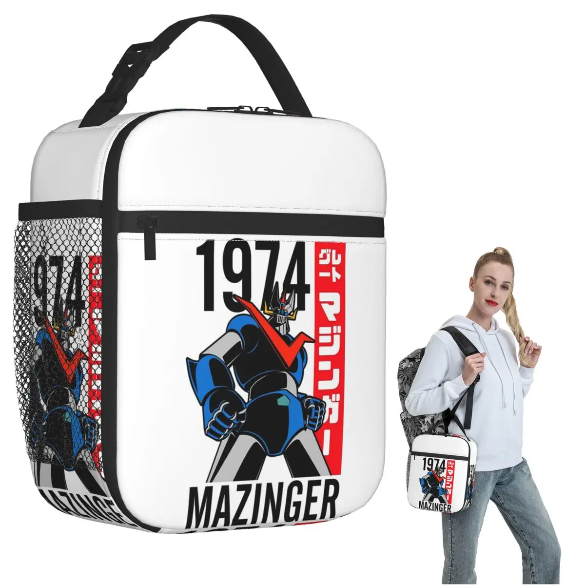 Bolsa de almuerzo aislada con diseño de Mazinger Z Mad Robot Grendizer Anime Manga para mujeres y niños, cajas de comida a prueba de fugas, bolsa térmica para almuerzo