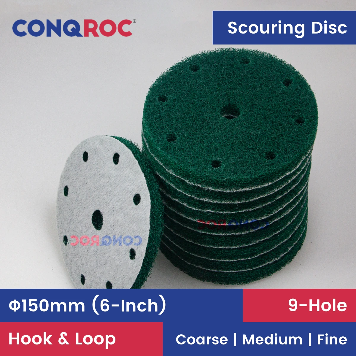 Scouring Discs 150mm(6-Inch) 9-Hole Hook and Loop Nylon Scouring Pads Rust Remover Grout Power Scrubber Metal Polishing 10-Piece