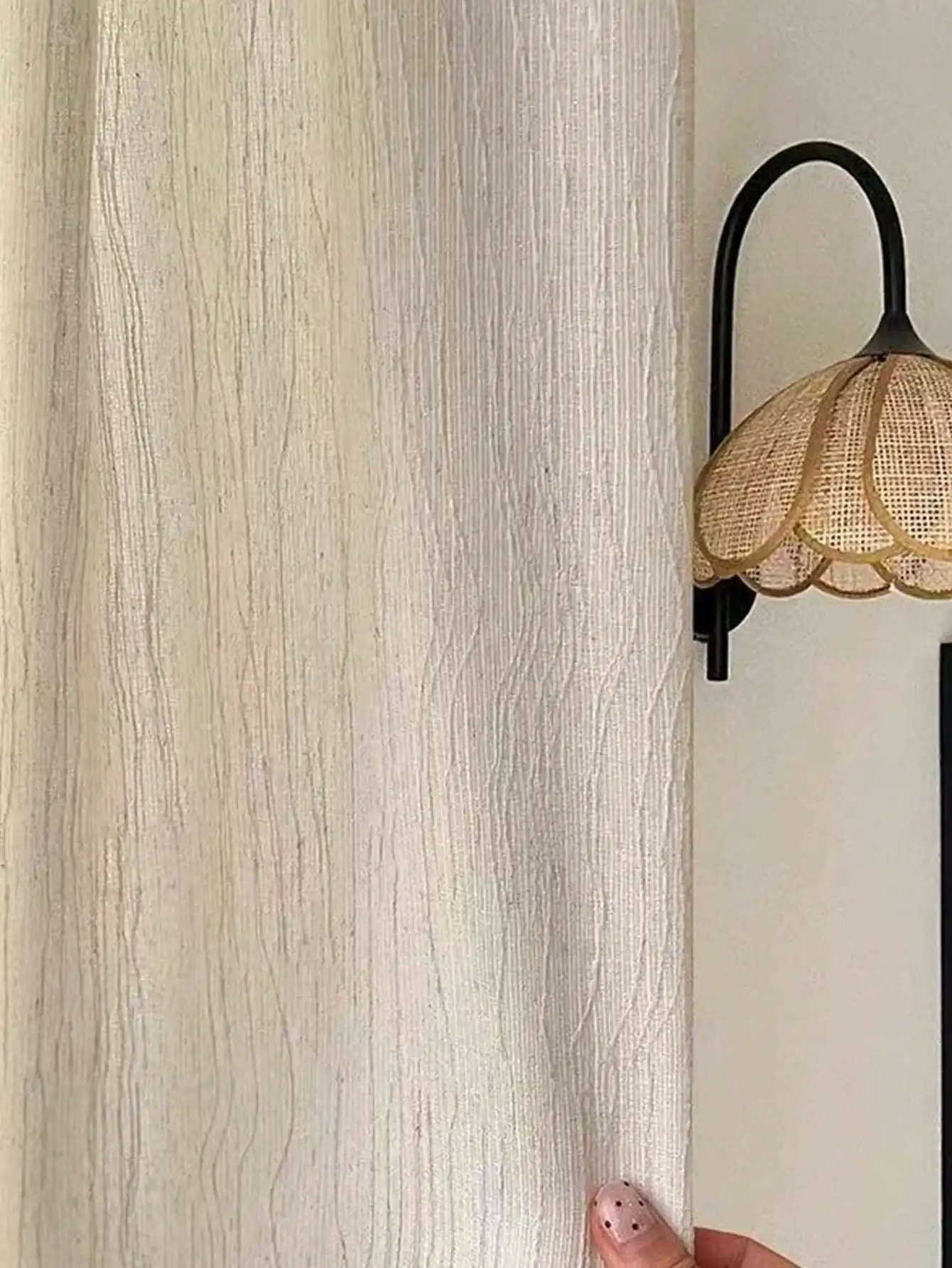 1PC Light Beige Wooden Texture Transparent Non-Personal French Mid-Aged Style Balcony Living Room Study House Window Curtain