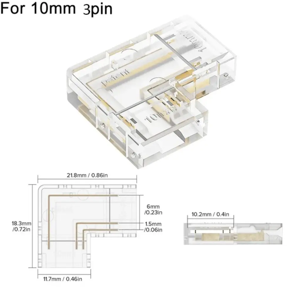 90 Degree COB LED Connectors 5/8/10mm Solderless Transparent L Shape Cover Connectors For CCT FCOB RGB Strip Lights