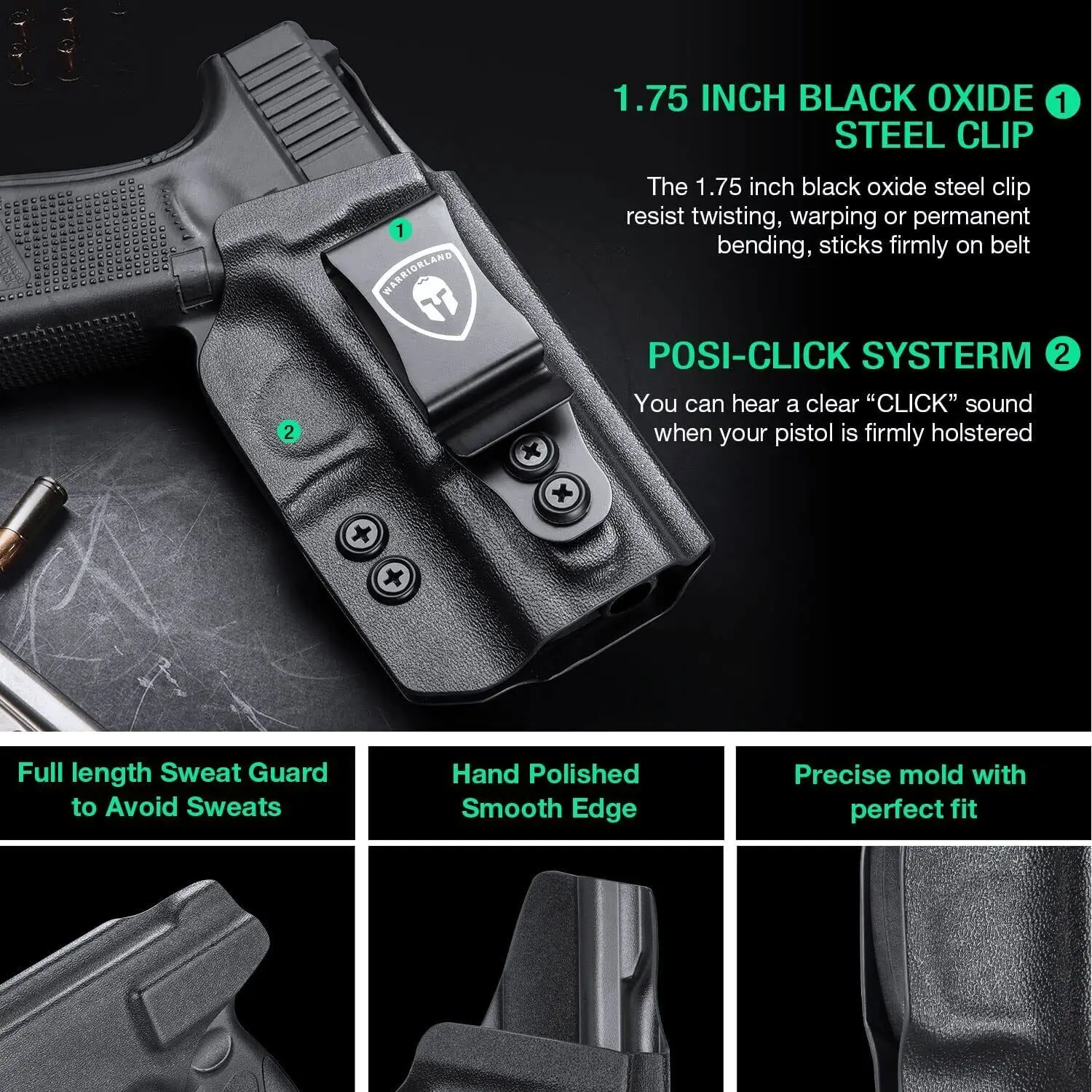 Imagem -03 - Warriorland Iwb Coldre Kydex Glock 17 19 19x 26 44 45gen 15 23 32 Gen 34