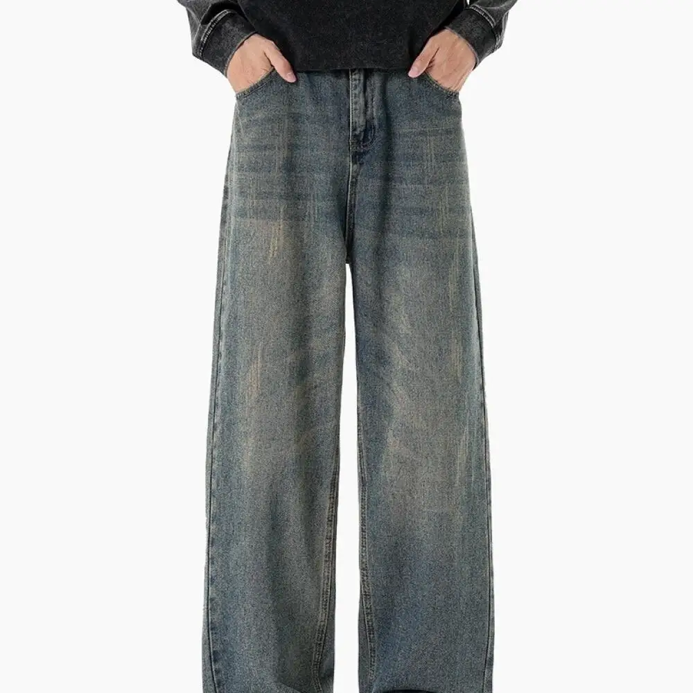 

Широкие джинсы с высокой талией, потертые винтажные унисекс, свободные прямые брюки в стиле ретро в американском стиле, повседневные брюки длиной до пола