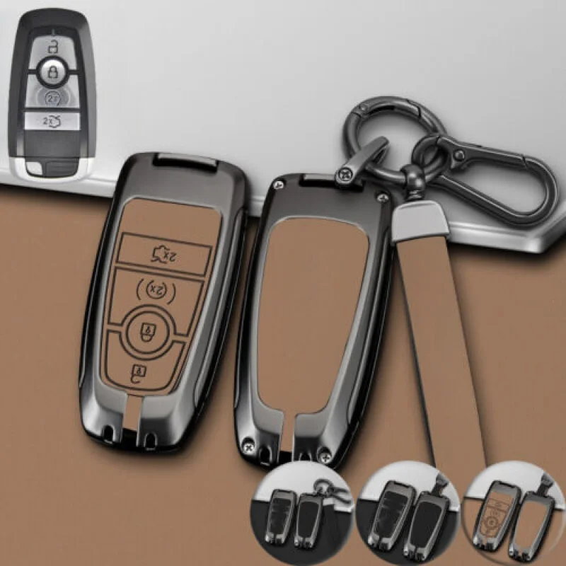 

A+ Zinc Alloy Leather Car Key Fob Case Cover For Ford Explorer Mondeo Mustang Edge