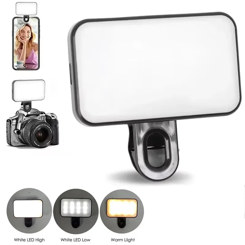 Mini Selfie Fill Light 3 Color Modes Adjustable Brightness Rechargeable Clip For Mobile Phone Computers Photography LED Lights