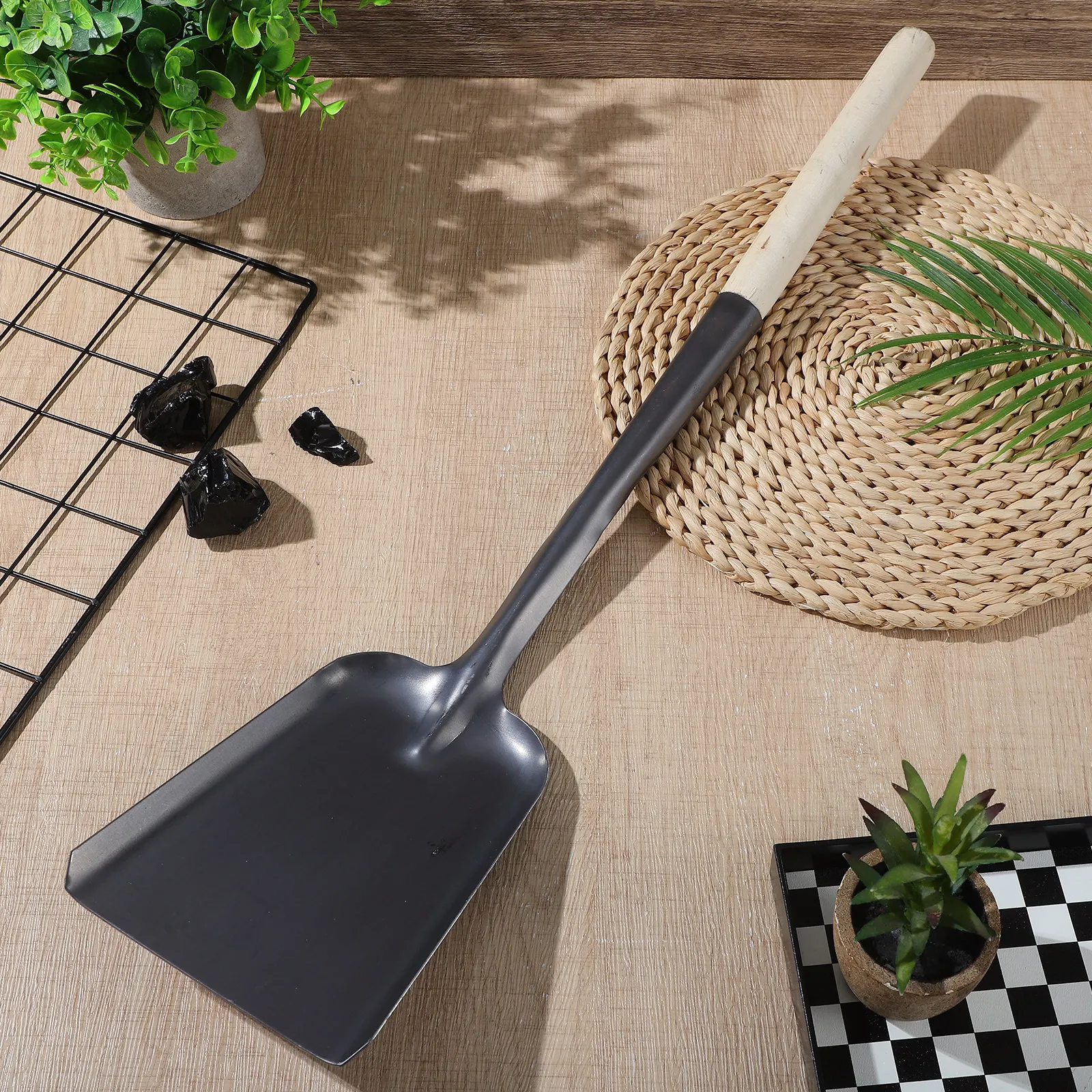 Fireplace Ash Shovel Multi-Functional Stove Cleaning Scoop Heavy-Duty Iron Blade Comfort Grip Wooden Handle for Coal and Ash