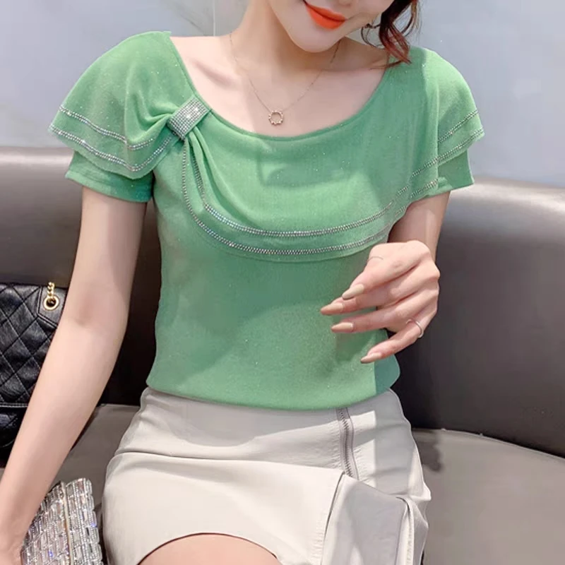 M-3XL Summer Streetwear Short Sleeve Women TShirt Tops Fashion Casual O-Neck Mesh T-Shirt Ruffles Sweet Female Tees Blusas New