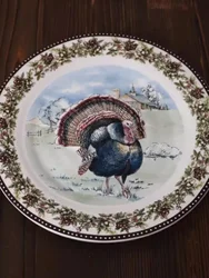 American Ceramic Underglaze Colored Turkey Traditional Festival Illustration Wind Salad Plate Pastoral Style