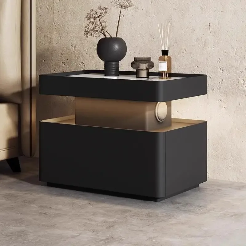 

Italian light luxury solid wood bedside table intelligent high sense modern simple and minimalist bedside table