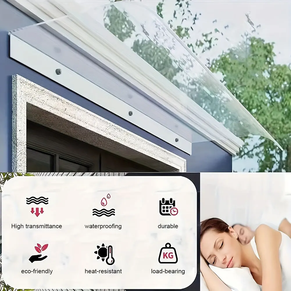 Toldo para Ventana, Puerta o Pared, Protección UV y contra la Lluvia, Cubierta Transparente sin Soportes, Toldo Exterior para Puerta, Protección contra el Sol, Rayos UV y Lluvia
