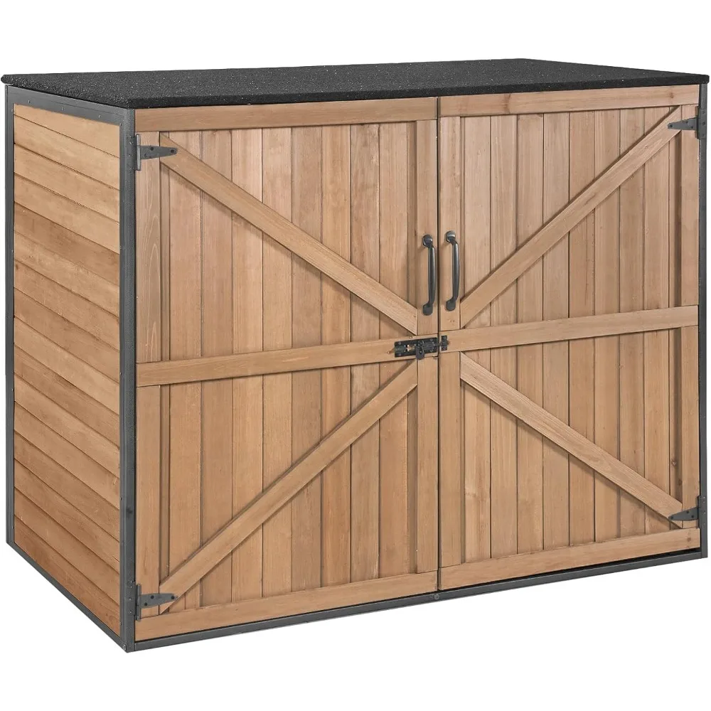 Outdoor Storage Shed Upgraded with Strong Metal Frame Horizontal Storage Cabinet for Trash Cans