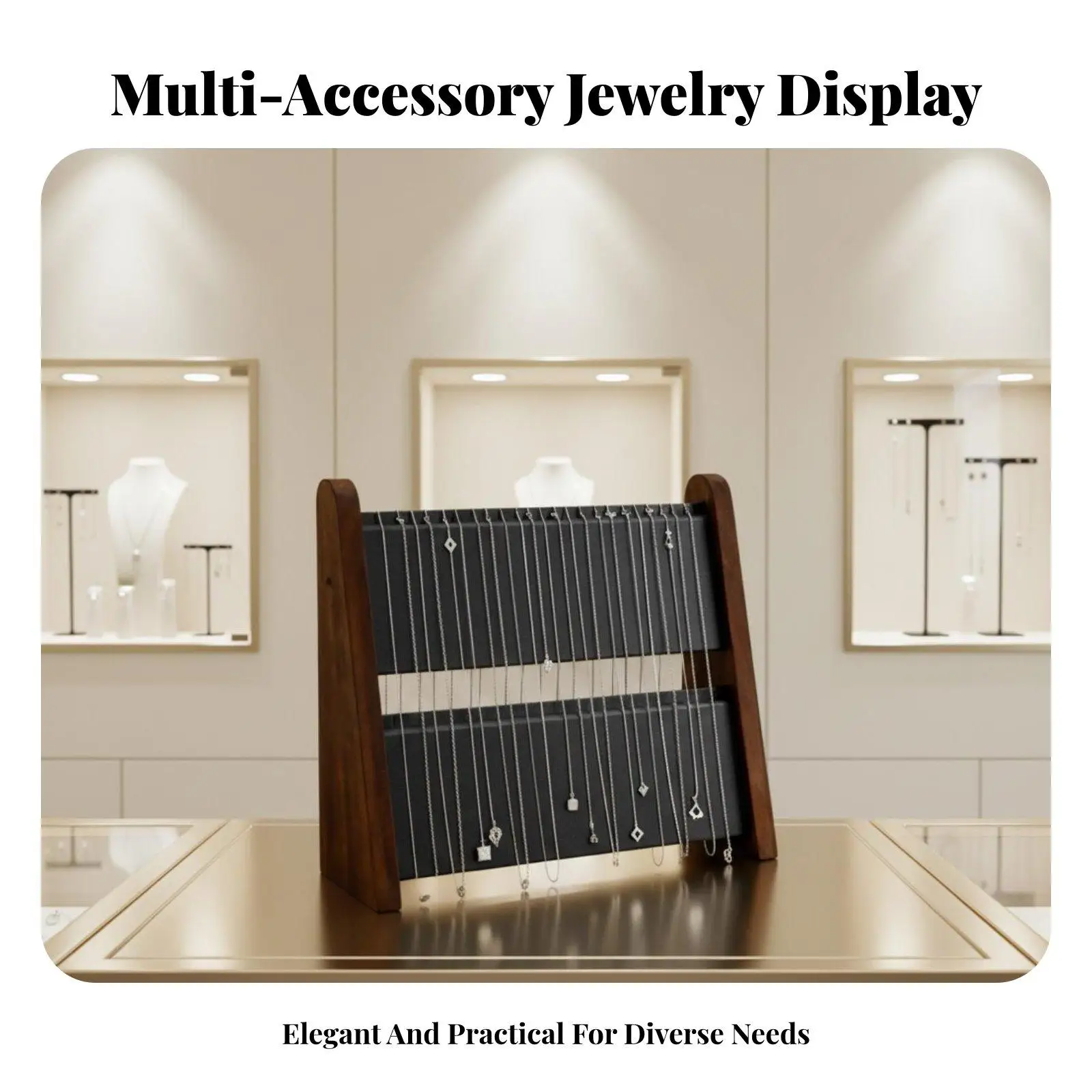 Wooden Pendant Display Stand Necklace Organizer Jewelry Rack Holder with Anti Scratch Lining for Boutique