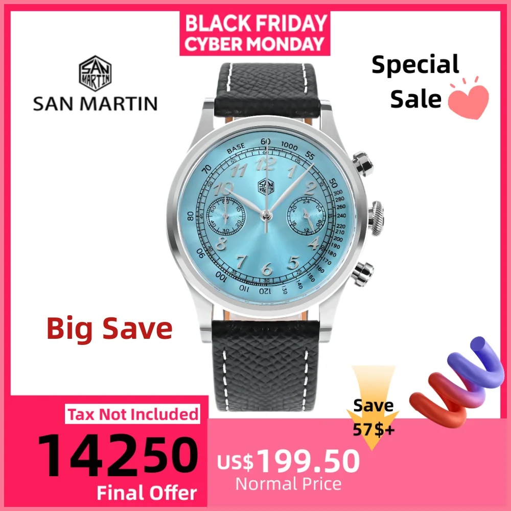 

San Martin 38mm VK64 Quartz Watch Men Vintage Chronograph Wrist Watches Dress Arabic / Roman Indices 5Bar Sapphire SN0101JS-1/2