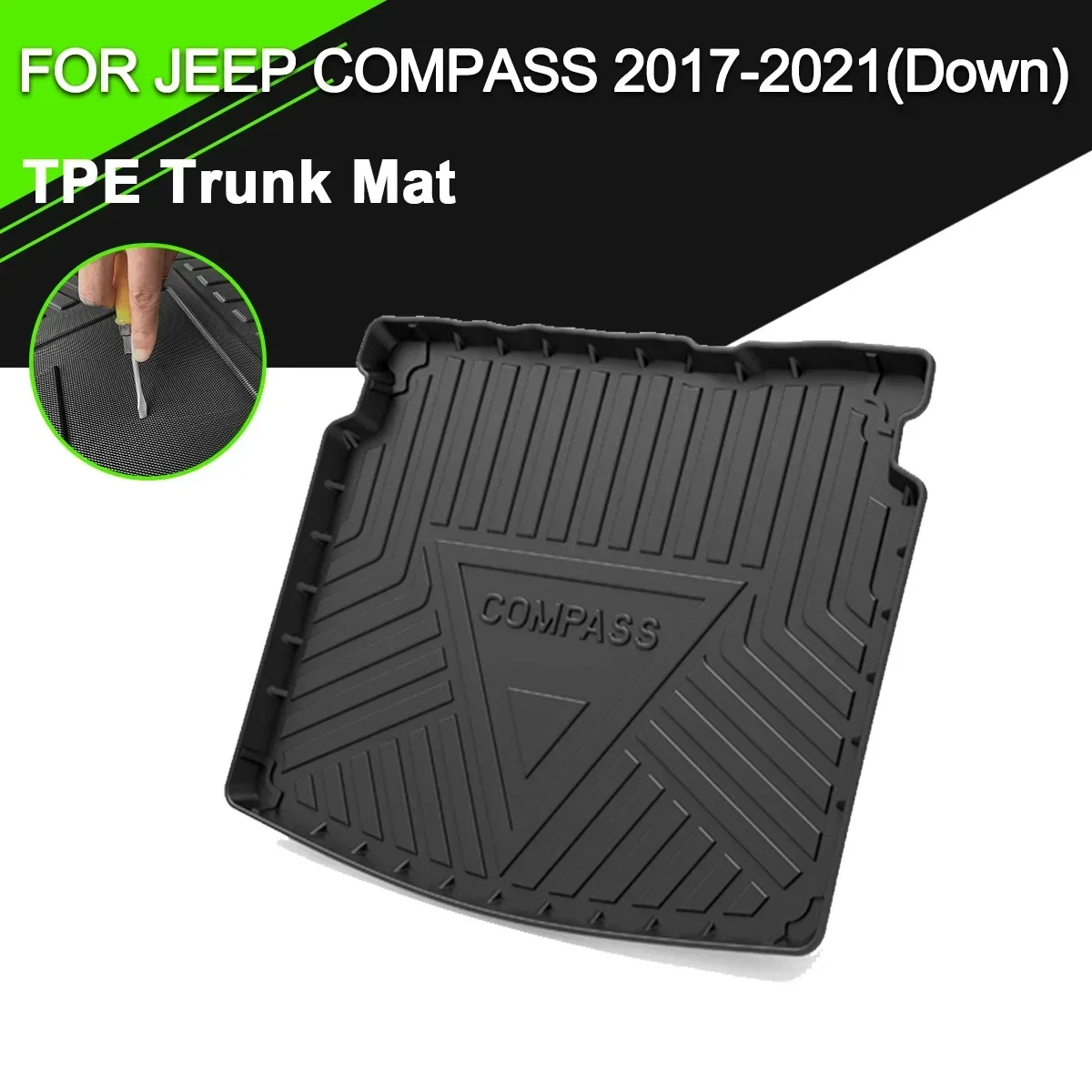 

Car Rear Trunk Cover Mat Rubber TPE Non-Slip Waterproof Cargo Liner Accessories For Jeep Compass 2017-2021(Down)