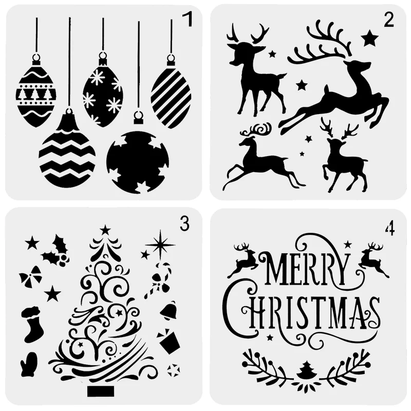 13x13cm Christmas Series Cake Stencils Plastic Mold Fondant Printing Mould Cake Decoration Spray Template Baking Tool