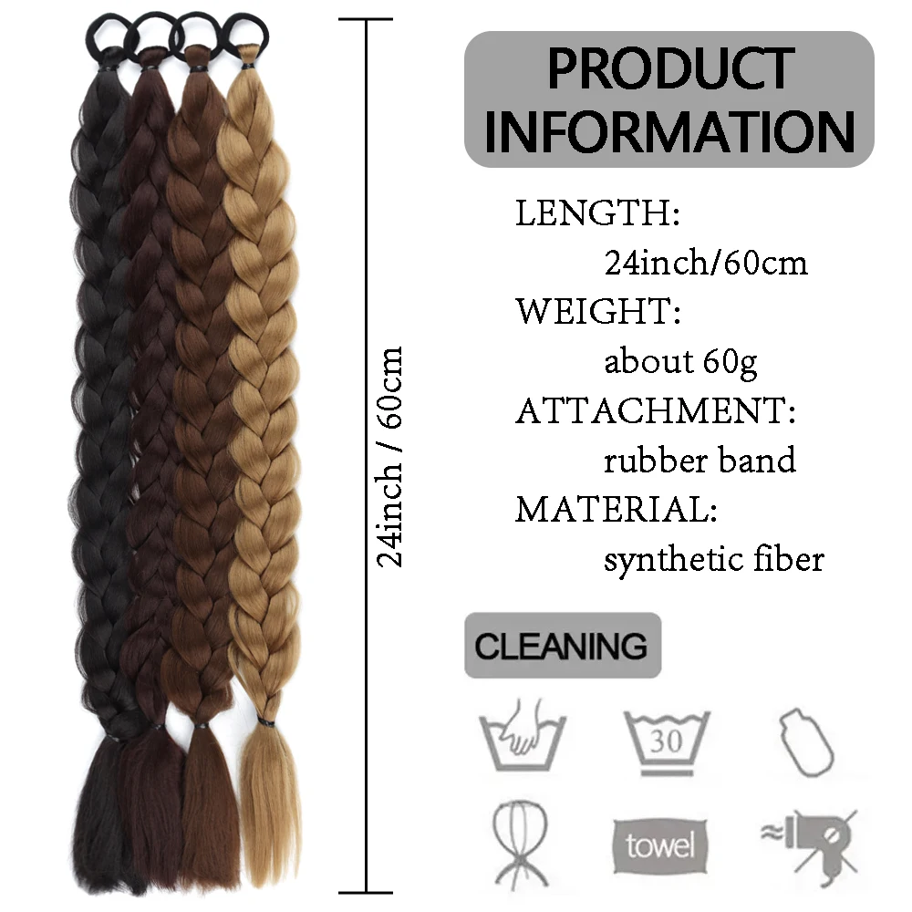 Synthetische geflochtene lange Pferdeschwanzverlängerungen mit elastischem Band, 24–34 Zoll, blonde Zöpfe, Pferdeschwanz-Haar-Accessoires für Party und Alltag