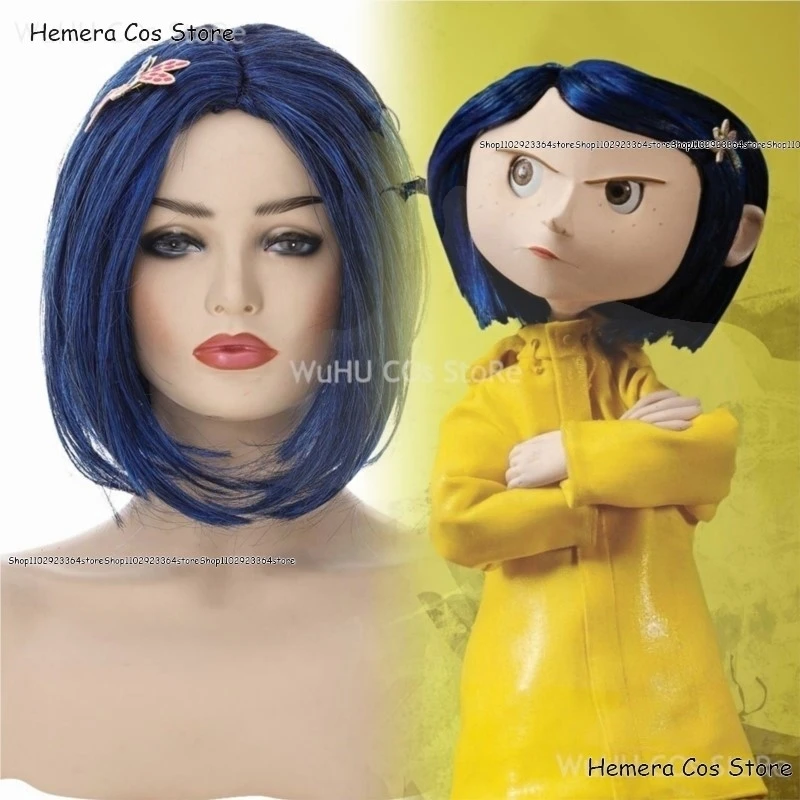 Costume de Cosplay de Coraline de Films de Conte de Fées d'Horreur, Robe Noire, avec Perruque de Porte, Taille Adulte et Enfant, Jeu de Rôle Effrayant Trempé, pour ixd'Halloween