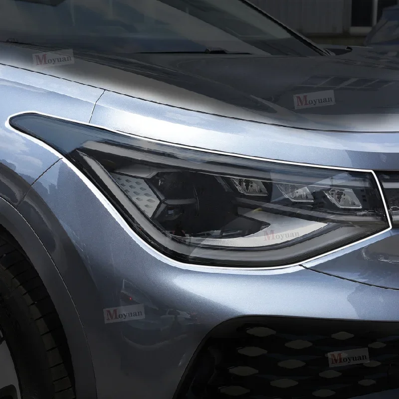 2 قطعة سيارة العلوي طبقة رقيقة واقية كشافات شفافة سوداء بولي TPU ملصق ل Volkswagen ID.6 X 2021-2022 اكسسوارات السيارات