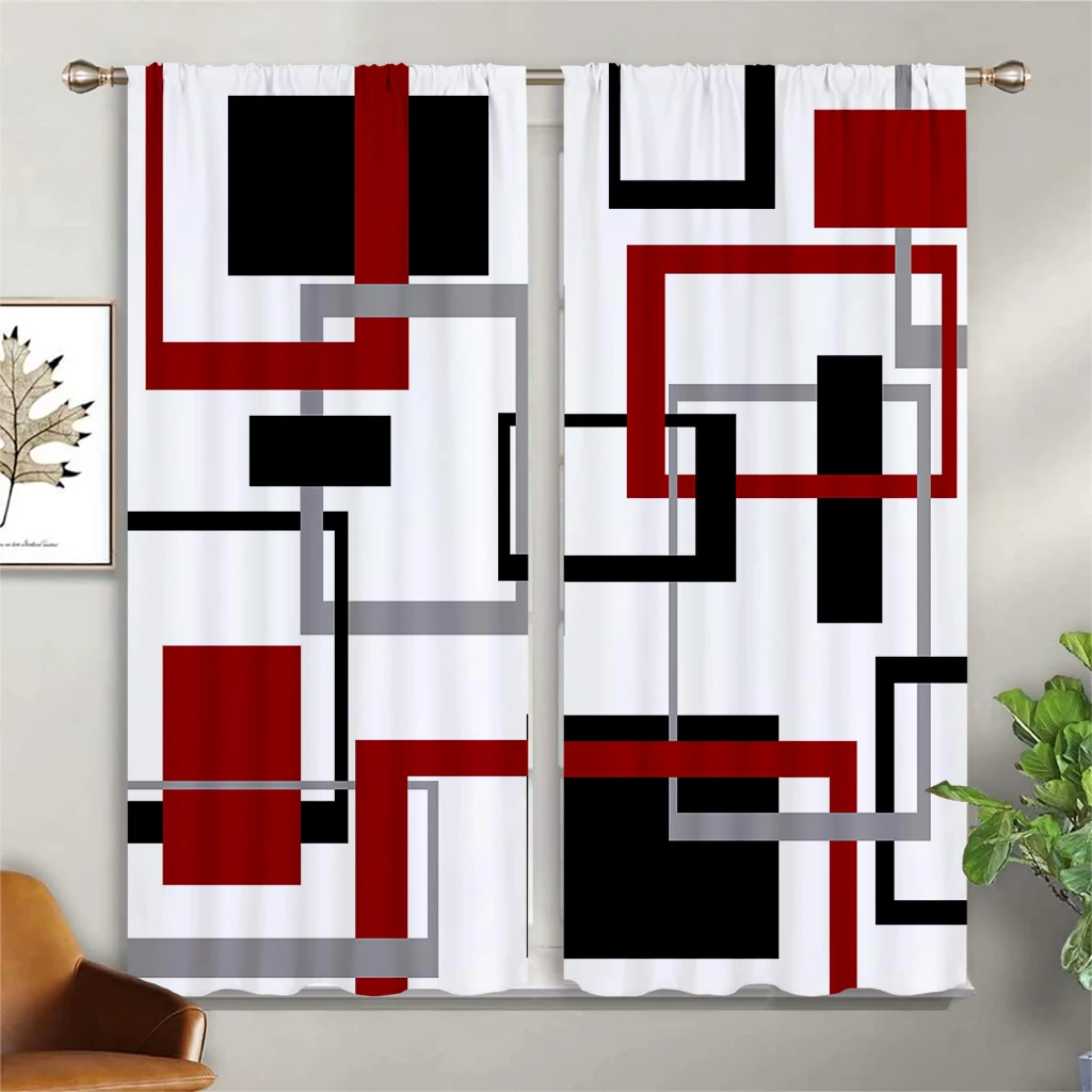 

Modern Abstract Art Curtains, Color Square Curtains, 2 Panels, Minimalist Wind, Home, Living Room, Bedroom, Balcony Decor, 3D