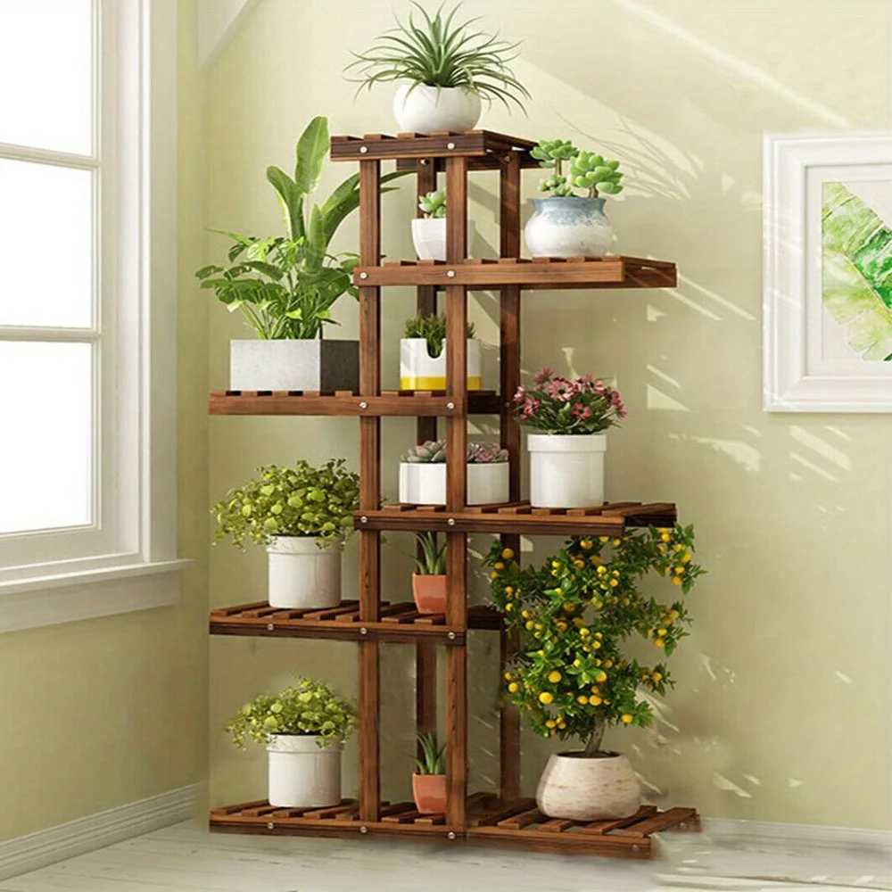 

Tall Solid Pine Planter Stand Storage Rack Flower Display Shelf Patio Home