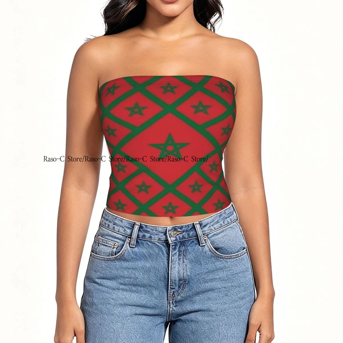 Women Shirt Summer Strapless Backless Tops Morocco Flag Pattern Sleeveless Vest