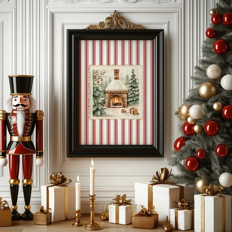 3pcs Vintage Red Christmas Wall Art Fireplace North Pole Ticket Xmas Quote Print Retro Winter Holiday Home Decor Unframed Canvas