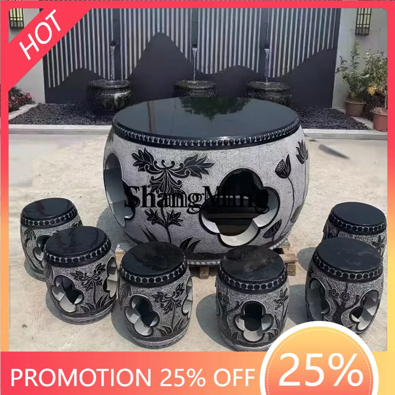 

FG good-looking stone table stone stool table courtyard garden Chinese casual tea table chair ornament